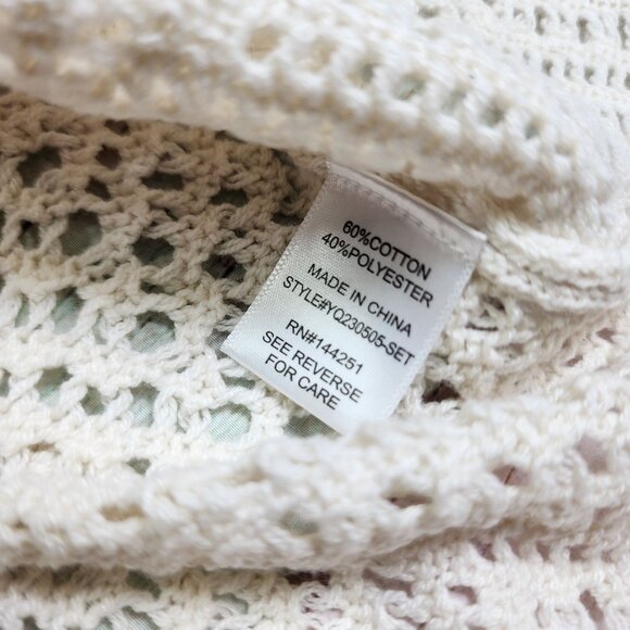 Sincerely Jules Size M 2 Pc Open Knit Crochet Set Beach Cover Flare Pant New - Picture 5 of 9